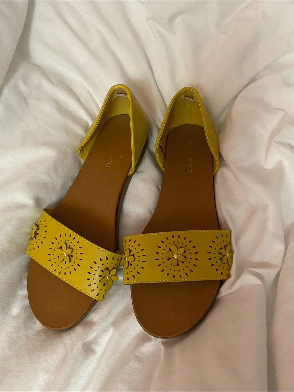 Yellow Flat Sandals with Floral Cut-Outs-112